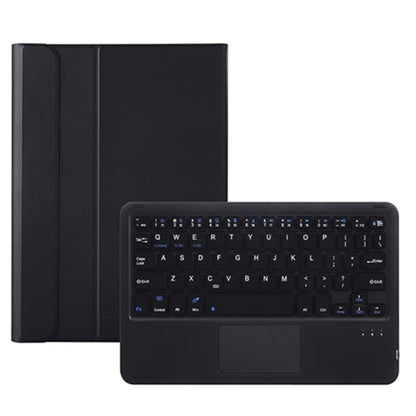 Ultra-thin Bluetooth keyboard leather case with touchpad, dark, cover open and keyboard visible.