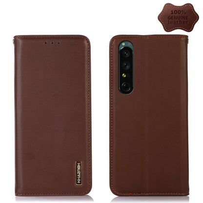 KHAZNEH nappa leather phone case in brown, stitched trim, camera and port openings