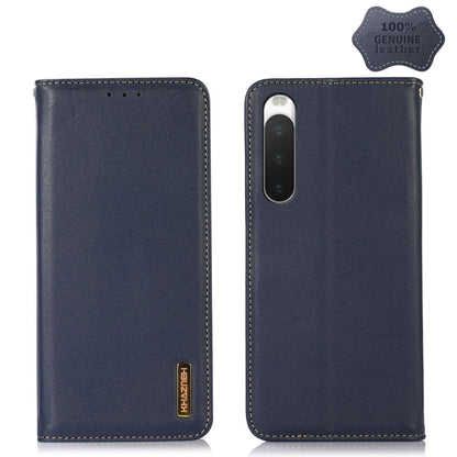 Dark blue leather phone case with front camera cutout and Khazneh logo badge