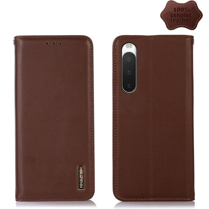 KHAZNEH nappa leather phone case in brown, front slots and rear camera window