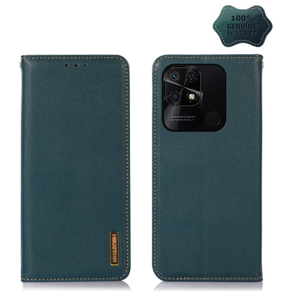 KHAZNEH green leather phone case with front flap, stitched edges, and camera cutout