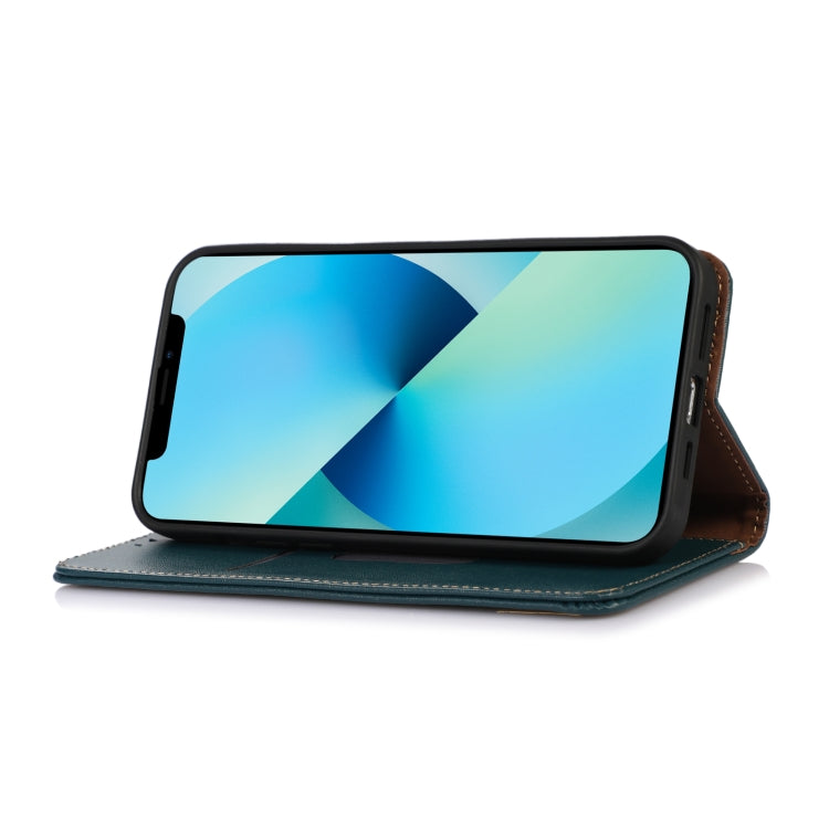 KHAZNEH green leather folio phone case with stand angle and stitched front edge