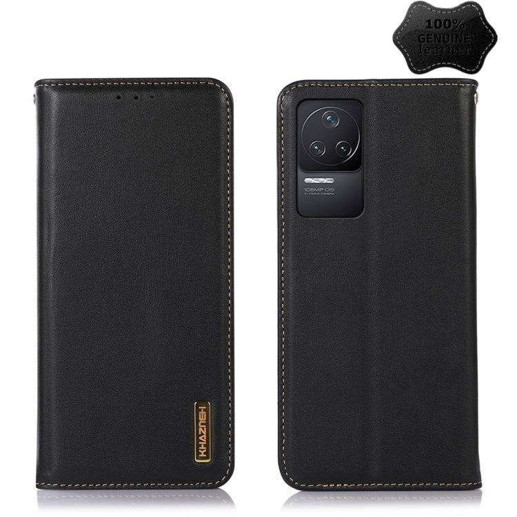 Black leather phone case with folio cover and camera cutout, tan stitching along the rim