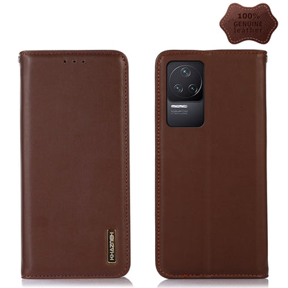 Dark brown genuine leather phone case with camera cutout and stitched trim, card slot holes