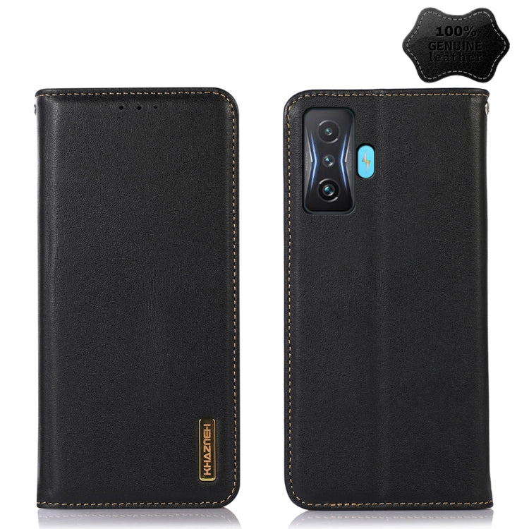 Black leather phone case with folio cover and camera cutout, tan edge stitching detail