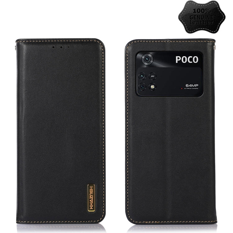 Black genuine leather phone case with camera cutout and stitched border, card slot holes
