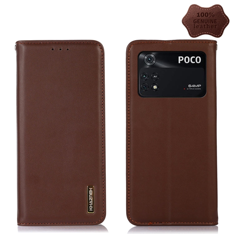 Brown nappa leather phone case with Khazneh logo, stitched edges and camera cutout