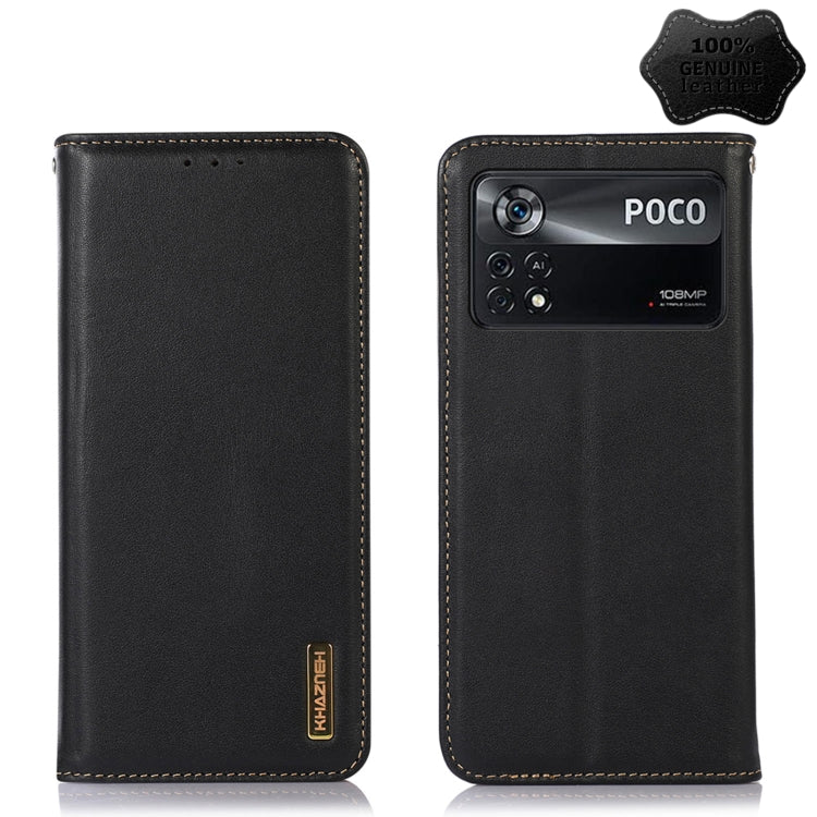 Black genuine leather phone case with camera cutout and stitched trim, card slot holes