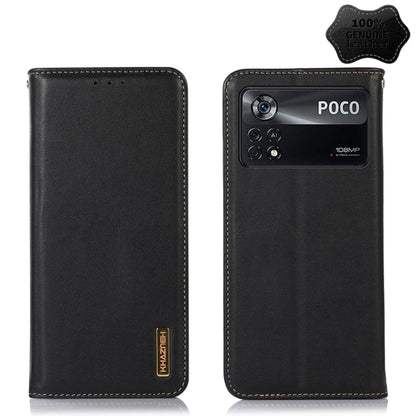 Black genuine leather phone case with camera cutout and stitched trim, card slot holes