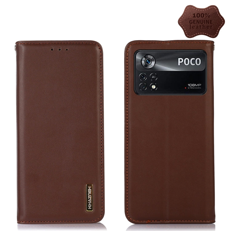 Brown nappa leather phone case with camera opening and Khazneh logo, stitched border