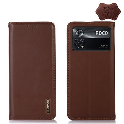 Brown nappa leather phone case with camera opening and Khazneh logo, stitched border