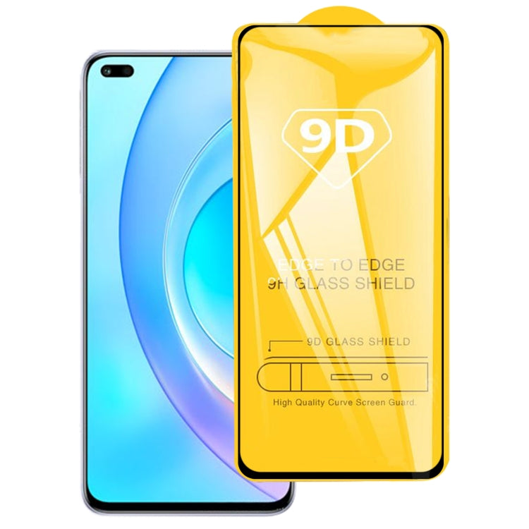 9D tempered glass screen protector on phone front, full edge coverage visible