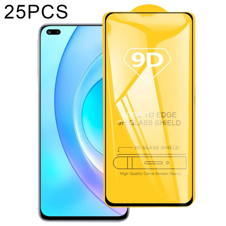 9D tempered glass screen protectors, 25-pack, for phone screens