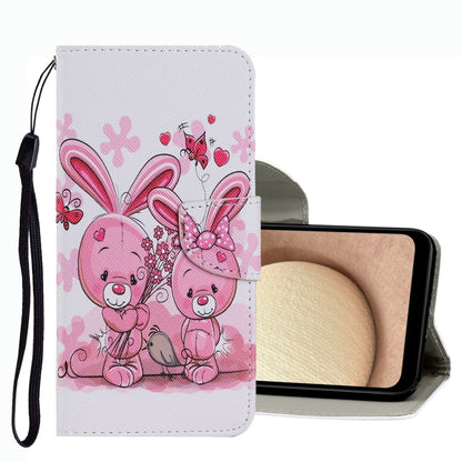 Leather phone case with wrist strap, pink bunny and heart pattern, flip cover