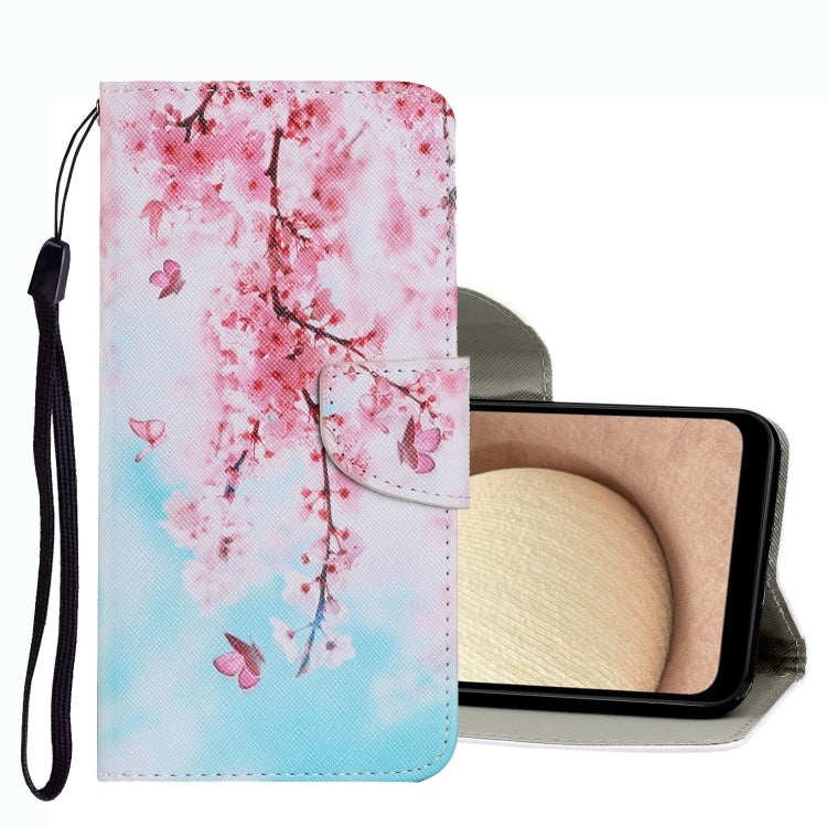 Pink and blue floral leather phone case with flip cover and wrist strap