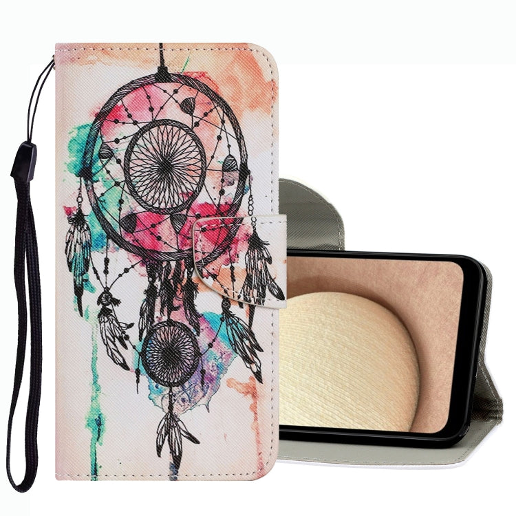 Leather phone case with dreamcatcher dream drawing pattern and wrist strap, flip cover.
