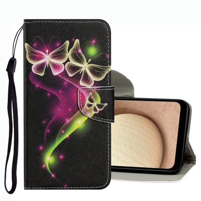 Leather phone case with dark fantasy butterfly drawing, wrist strap, flip cover.