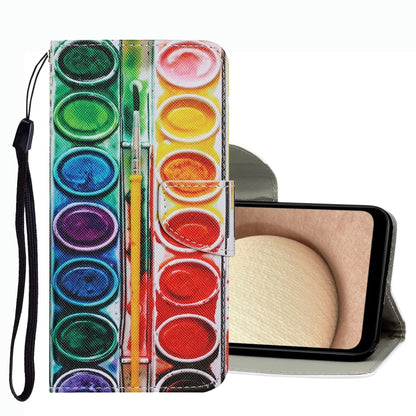 Leather phone case with multicolor circular pattern and wrist strap
