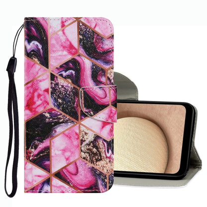Leather phone case with pink abstract collage print and wrist strap