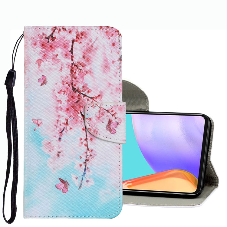 Leather folio phone case with cherry blossom and hearts, wrist strap, flip cover.