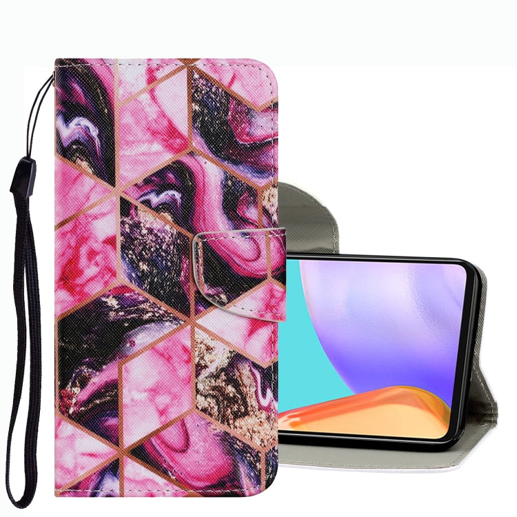 Leather phone case with pink animal portrait collage pattern and side wallet card slot