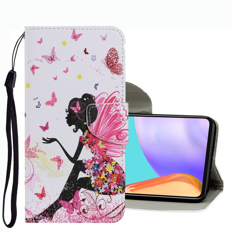 Leather phone case with girl silhouette and butterfly doodle pattern and side wallet slot