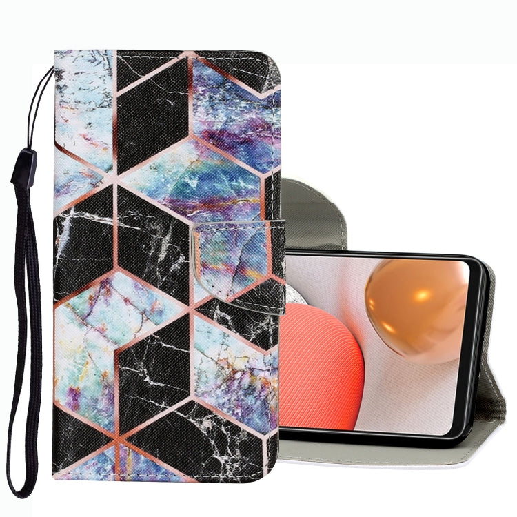 Leather phone case with geometric cube marble pattern and side wallet card slot