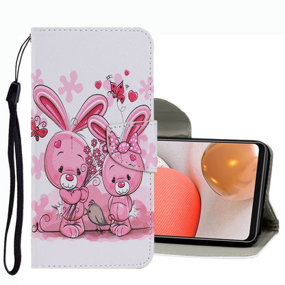 Leather phone case with pink rabbit illustration pattern and side wallet card slot