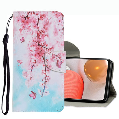 Pink cherry blossom leather wallet phone case with flip cover and wrist strap