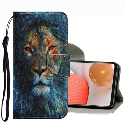 Blue lion face leather wallet phone case with flip cover and wrist strap