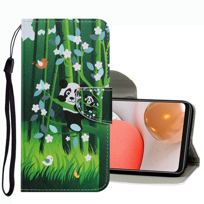 Green garden with panda print leather wallet phone case with flip cover and wrist strap
