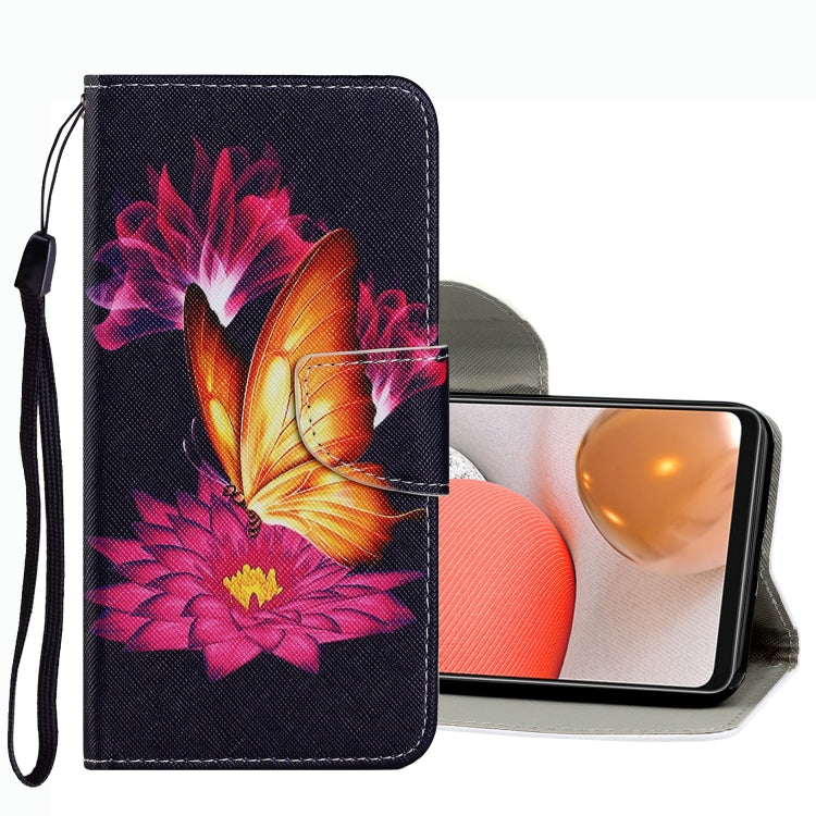Black leather wallet phone case with colorful butterfly and flower pattern, flip cover