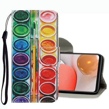 Rainbow circle pattern leather wallet phone case with flip cover and wrist strap