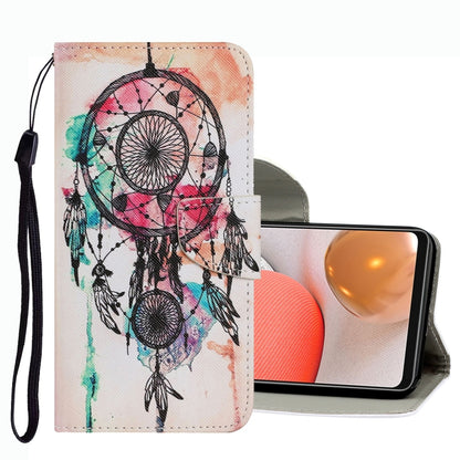 Dreamcatcher-style leather phone case with wrist strap and multicolor floral pattern