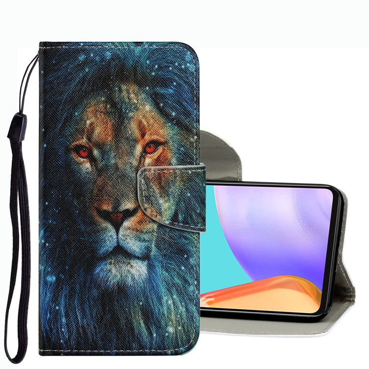 Lion portrait leather phone case with wrist strap and magnetic fold-over cover