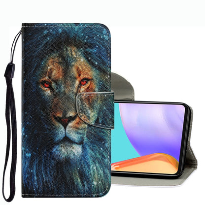 Lion portrait leather phone case with wrist strap and magnetic fold-over cover