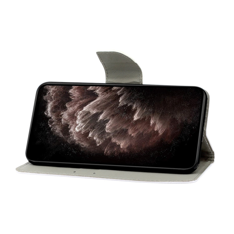 Leather phone case with flip cover, gray strap, black and brown fur pattern on front.