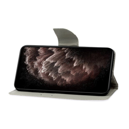 Leather phone case with flip cover, gray strap, black and brown fur pattern on front.