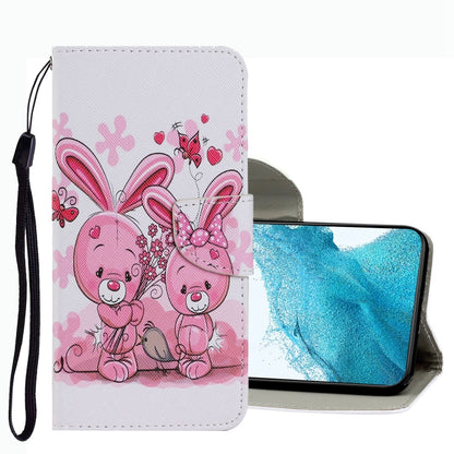 Leather folio phone case with cute bunny and heart pattern, wrist strap