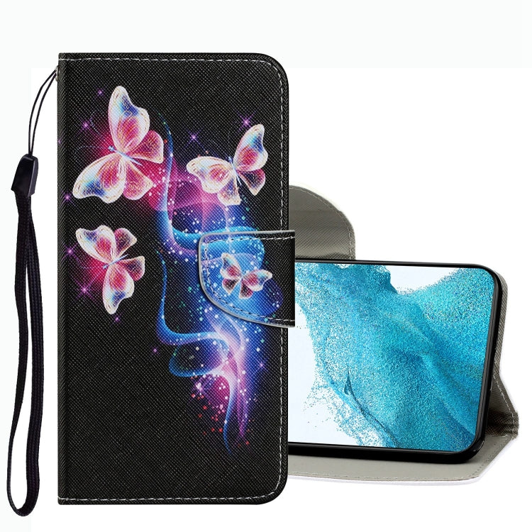Black butterfly galaxy leather-style phone wallet case with wrist strap and flip cover