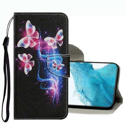 Black butterfly galaxy leather-style phone wallet case with wrist strap and flip cover