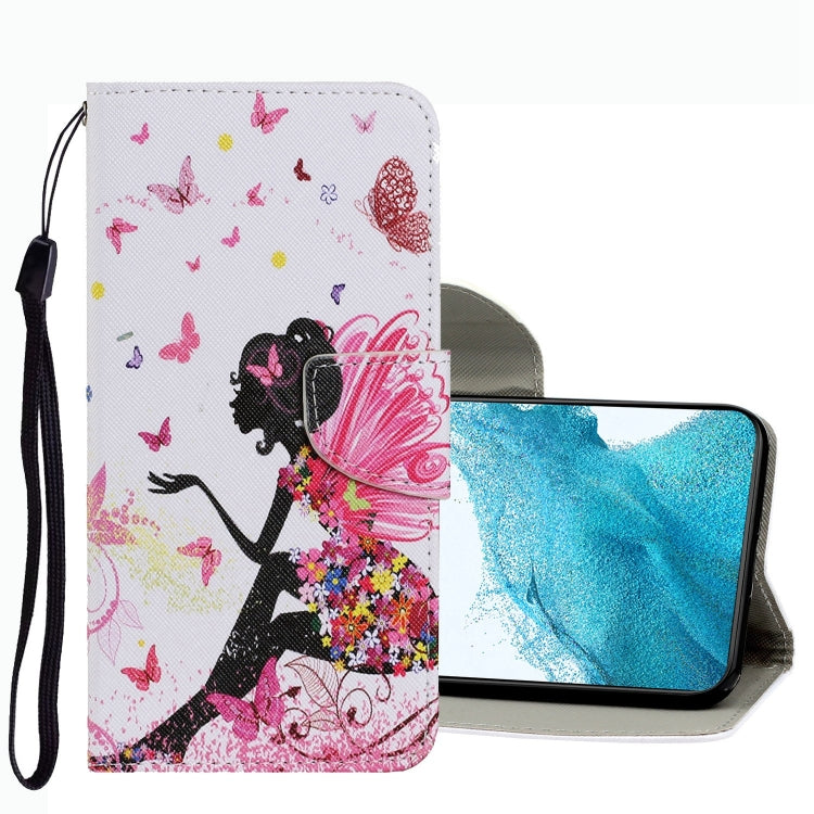 White girl with butterflies leather-style phone wallet case with wrist strap and flip cover