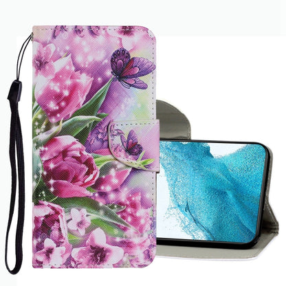 Pink flower and butterfly leather-style phone wallet case with wrist strap and flip cover