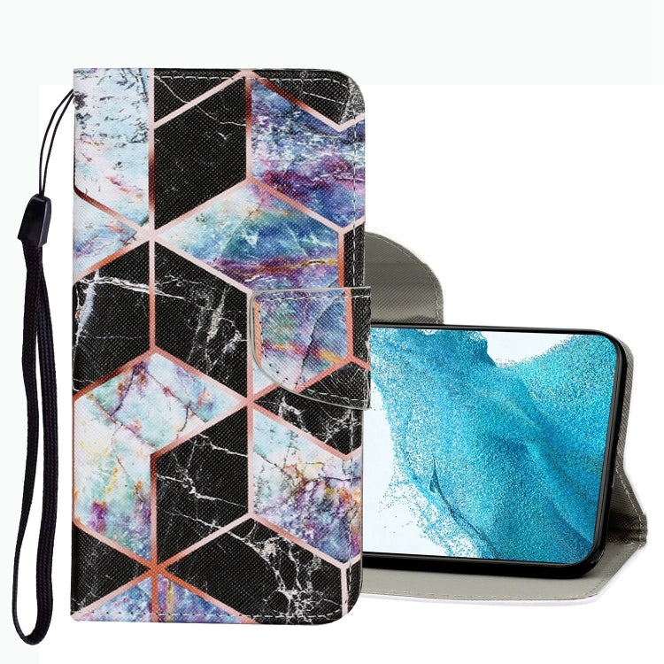 Black and rainbow geometric marble leather-style phone wallet case with wrist strap