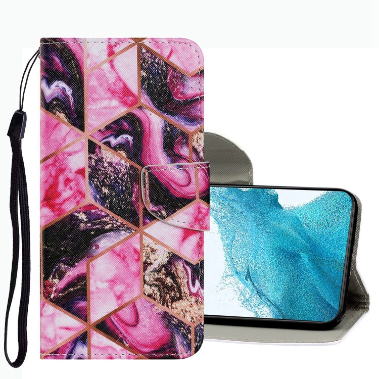 Leather phone case with pink face portrait drawing, flip cover and wrist strap