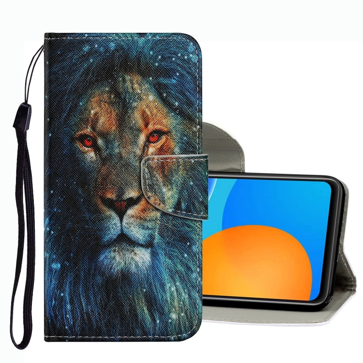 Lion face printed leather phone case with magnetic flap and wrist strap