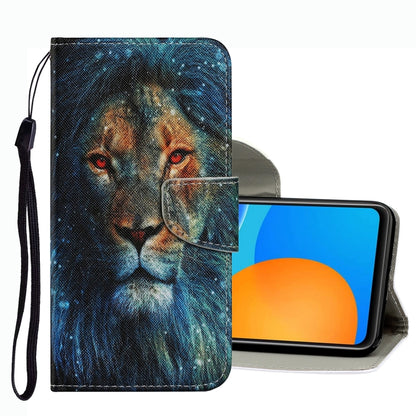 Lion face printed leather phone case with magnetic flap and wrist strap