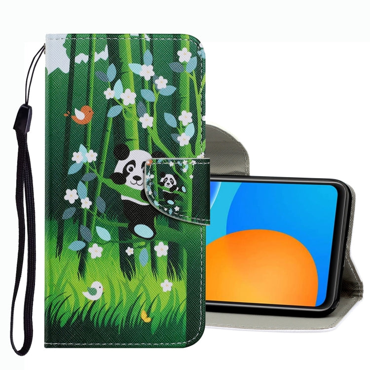 Green forest panda floral leather phone case with magnetic flap and wrist strap