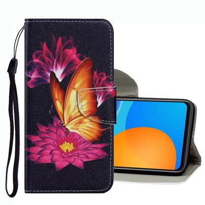 Colorful flower butterfly leather phone case with magnetic flap and wrist strap