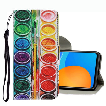 Colorful paint palette leather phone case with magnetic flap and wrist strap